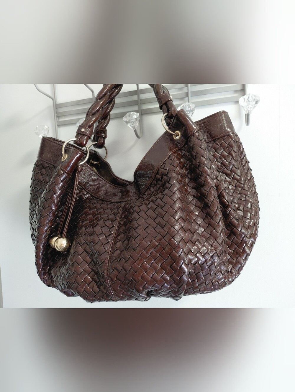 Loeffler Randall For Target Faux Leather Dark Brown Woven Hobo Bag Purse - Picture 4 of 12